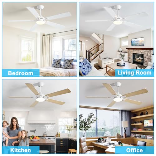 Image of Depuley 52-inch Ceiling Fan with Light: White Ceiling Fan for Living Room Indoor Outdoor - Modern Ceiling Fan with Remote Control 3CCT Dimmable Noiseless 5 Reversible Wood Blades 6 Speeds
