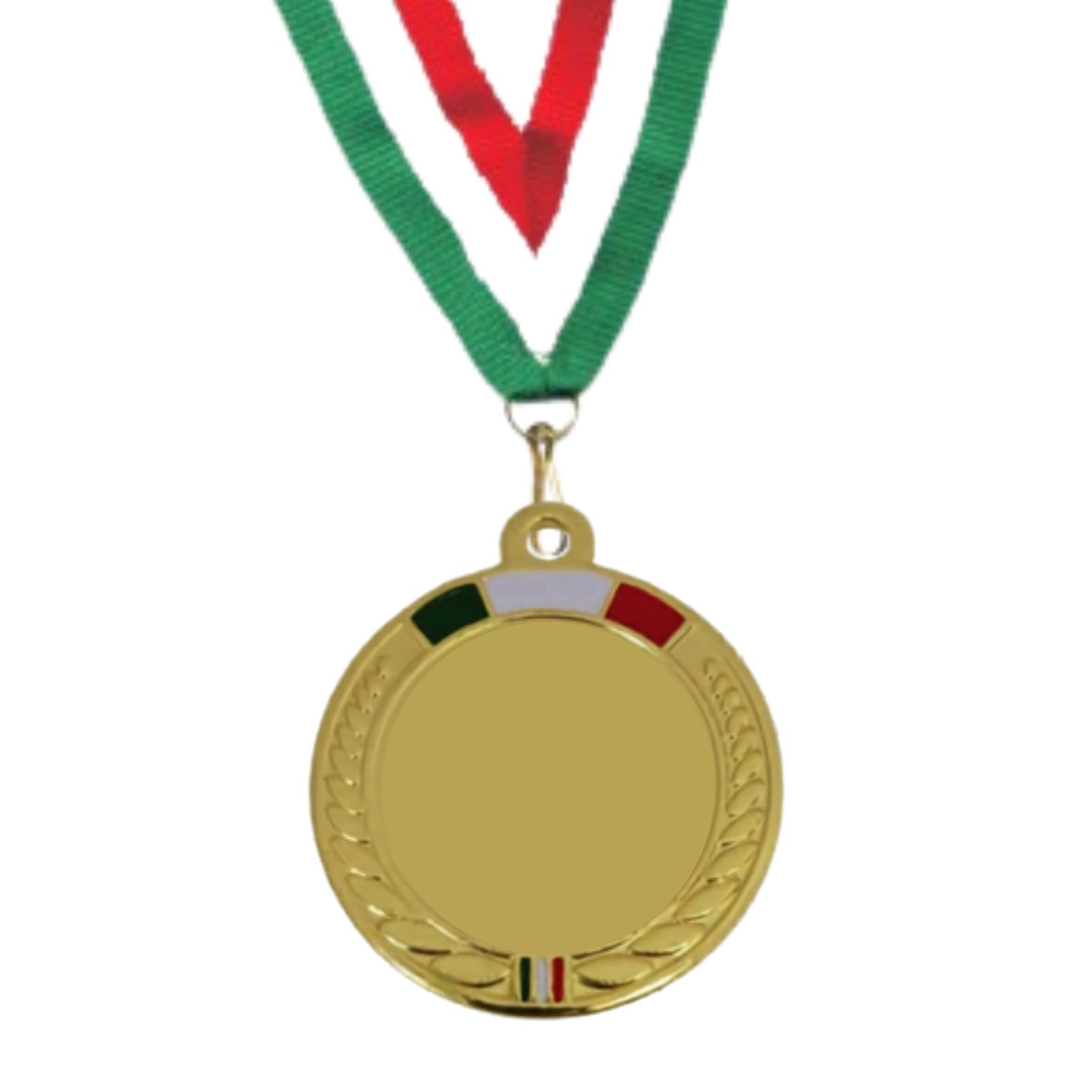 Medaglia Personalizzata con Tricolore Italiano, Metallo, 50mm, Laccetto Tricolore, per Eventi Sportivi, Cerimonie e Premiazioni Calcio, Calcetto cod. 23.14.50.4GQ