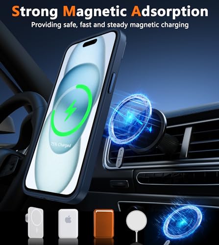Image of FNTCASE for iPhone 15 Case Matte: Magnetic Frosted Translucent Slim Shockproof Cell Phone Cover | Military Grade Full Protection Drop Proof Tough Protective Cases - 6.1 inch Blue