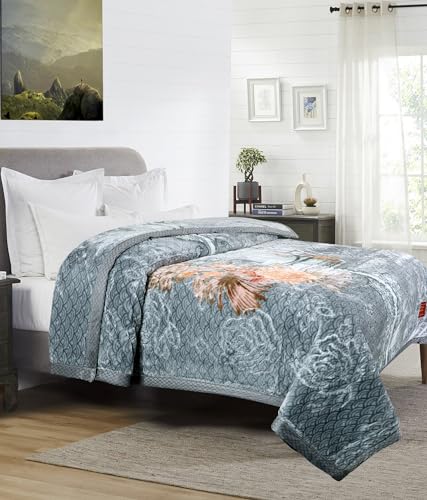 Image of Petals Dreams Blanket Double Bed for Moderate Winter, 800 GSM, 2 Ply, Cloudy Mink Blanket (210x240 cm) (Cool Grey)