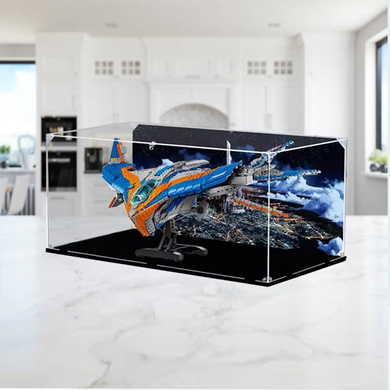 Vetrina in acrilico trasparente per Lego Mar-vel 76286 applicabile ai Guardiani della Galassia: la scatola regalo costruibile di Milano (solo vetrina) (fondo nero+sfondo)
