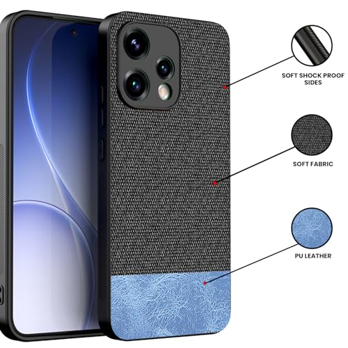 Image of Kapa Soft Fabric & Leather Hybrid Protective Back Cover for Oppo Reno 15 5G | Shockproof Slim Hard Anti Slip Back Case (Black,Blue)