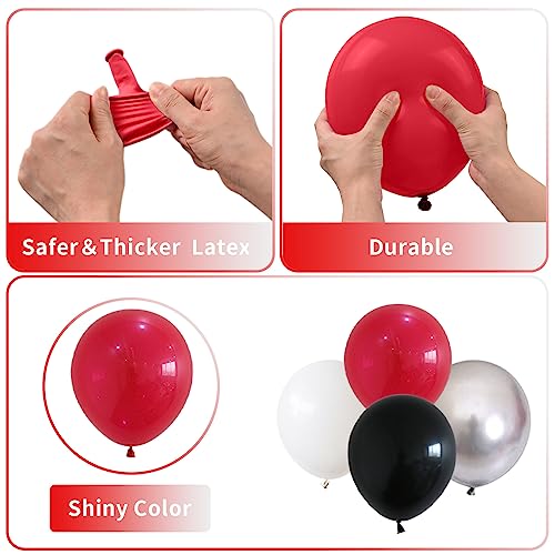 Jobkoo QQ-113 Red And Black Balloons, 60 Pcs Red Black And White Balloons Set With Metallic Silver Balloons, 12 Inch Red And Silver Balloons For Kids Boys Graduation Superhero Theme Party Birthday Party Decorations thumb #2
