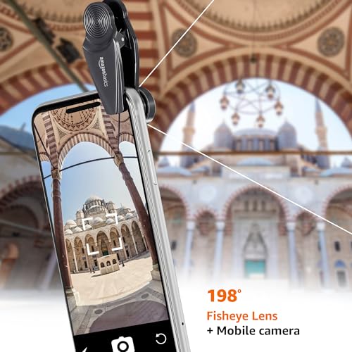 Image of Amazon Basics 3 in 1 Mobile Camera Lens Kit | Super Wide Angle Lens | 198 Fisheye |15X Macro Lens