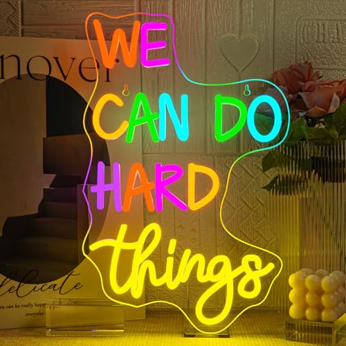 Image of We Can Do Hard Things Neon Sign Classroom Led Neon Light Kids Wall Art Decor for Bedroom Library Office Postive Inspirational Children Students Birthday Gifts