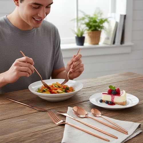 Image of 24 Pcs Rosegold Slim Handle Stainless Steel Cutlery Set for Dining Table with Spoons and Forks Set + Butterknives - The Perfect Tableware /Flatware