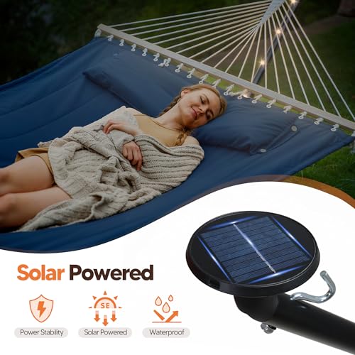 Image of SUNCREAT Patio Hammock with Stand, Solar Powered Lights, Backyard Hammock with Stand for Outside, Navy