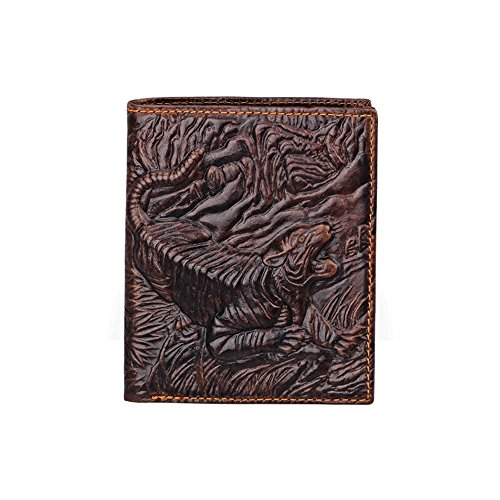 Mens Brown Genuine Leather Wallet with Credit Card Holder Tiger Pattern M