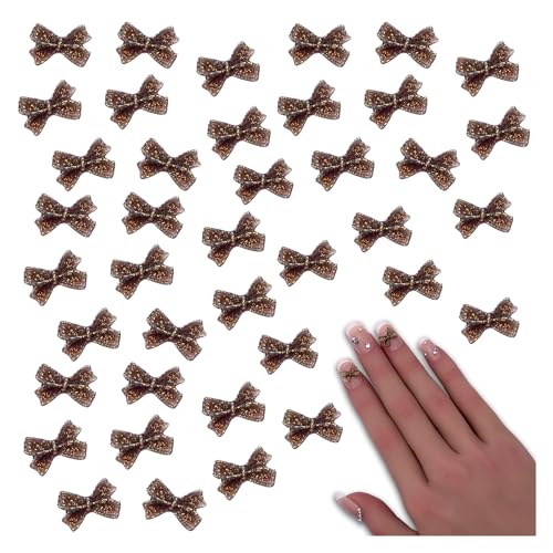 ファイニエ ネイルパーツ リボン 小さめ 10mm 混色 50個 ブラウン ラメ 蝶々結び 樹脂製 ふち有 カボション 大容量 レジン デコパーツ BD3896