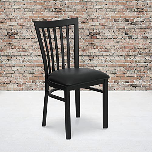 Image of Flash Furniture 4 Pack HERCULES Series Black School House Back Metal Restaurant Chair - Black Vinyl Seat