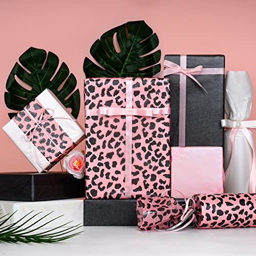Image of Larcenciel 60 Sheets Leopard Tissue Paper, Metallic Cheetah Gift Wrapping Tissue Paper for Gift Bags & Packaging, Pink Black Art Tissue for Birthday, Bachelor Party, Weddings, Holidays,19.7x13.8inch