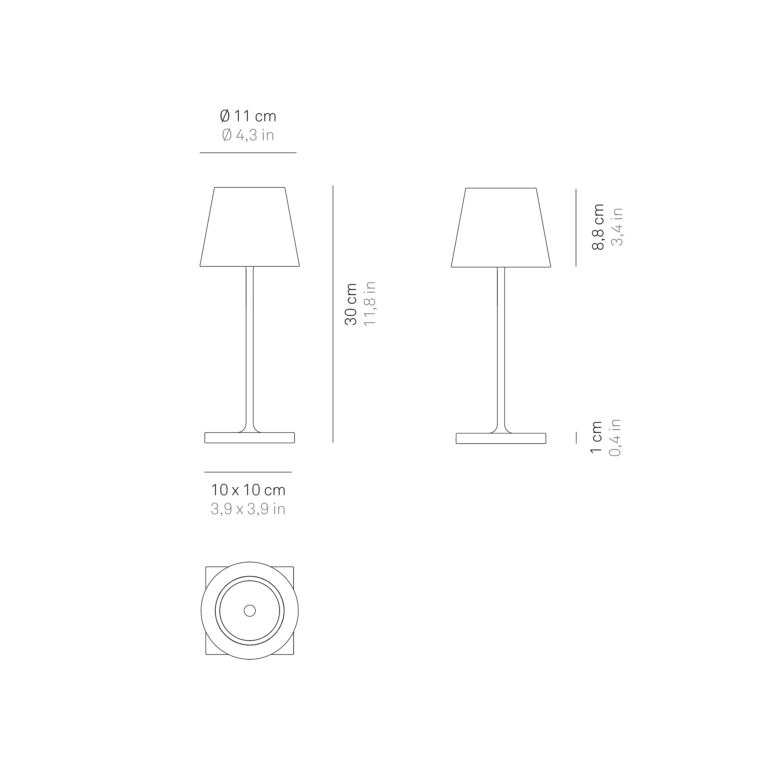 Zafferano Poldina Pro Mini, Lámpara LED Inalámbrica Recargable, Regulador Táctil, Larga Duración con Multicargador USB (EU/UK/US) H30 cm Cuerpo de Aluminio con Acabado Galvánico Brillo - Oro