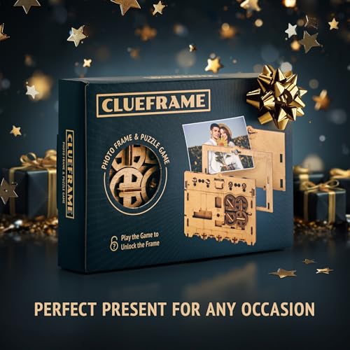 Image of iDventure Clueframe Picture Frame Puzzle Box, Wooden Puzzle Box for Adults | 3D Puzzle Box for Gift Cards, Birthday Gift, Wooden Brain Teaser, Gifts for Men, Puzzle Lovers, Photo Reveal