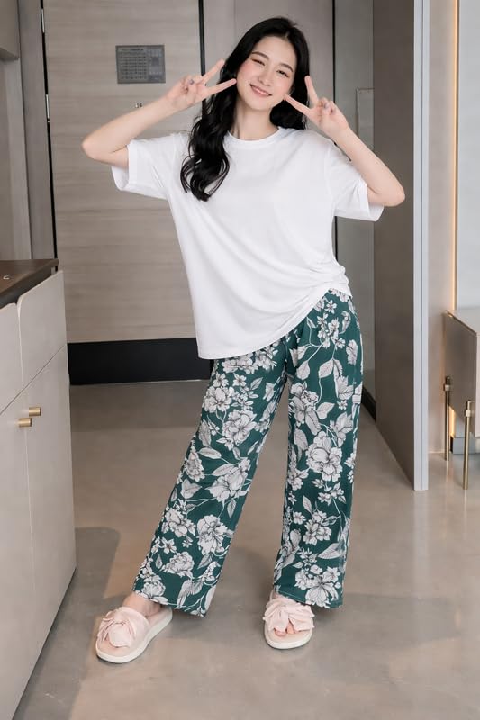 Image of KSHS Printed Round Neck Short Sleeve Nightsuit Set | Pajama Set | Casual Night Dress for Women