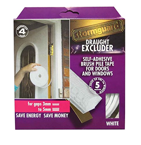 Stormguard White Brush pile draught excluder weather proofing seal self adhesive. 5 Metre Roll, Guaranteed 4 years.