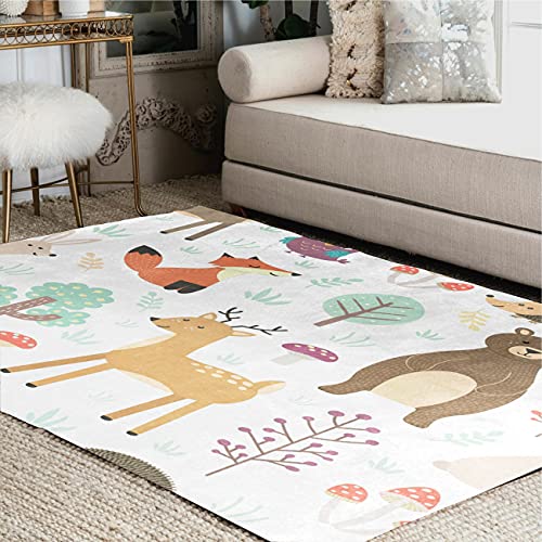 Image of ALAZA Cute Fox Bear Deer Mushroom Owl Bird Area Rug Rugs for Living Room Bedroom 7' x 5'