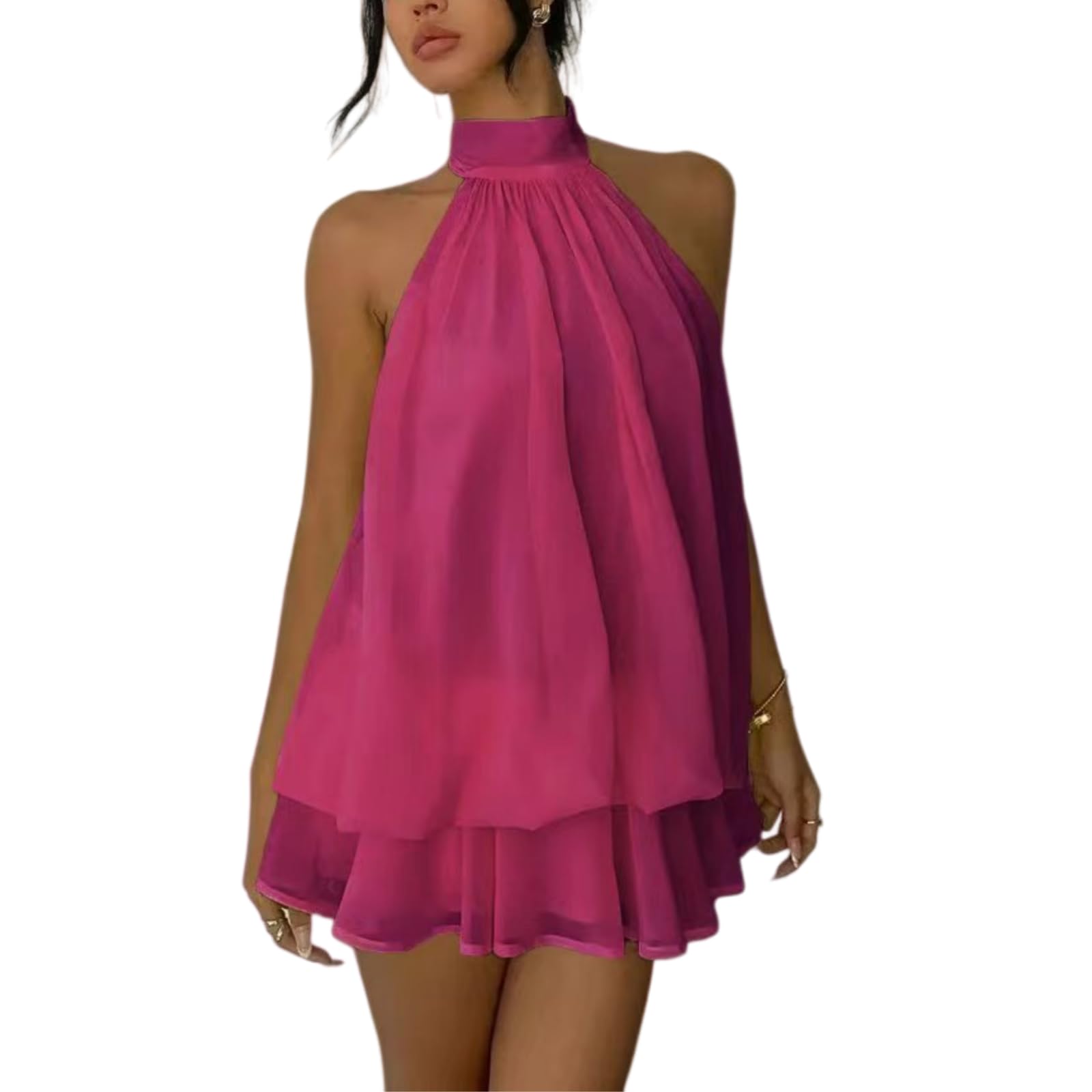 Robe d'été en mousseline plissée à volants et dos nu ajustable - 8