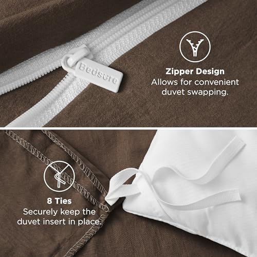 Image of Bedsure Duvet Cover Queen Size - 3 Pieces Prewashed Cotton-Like Polyester Soft Bedding Set, Includes 1 Duvet Cover 90x90 Inches with Zipper Closure & 2 Pillow Shams, No Comforter,(Dark Brown, Queen)