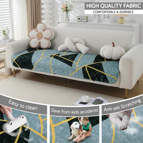 Image of HOKIPO 'Elira Series' Polyester Blend Digitally Printed Water Repellent + Waterproof Sofa Seat Mat for 2 Seater Sofa - Multicolor Abstract Geometry (NEW-AR-5245-C10*1)