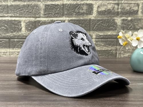 Image of Opossum Possum Hat for Men Women, Embroidered Adjustable Dad Cap | Animal Lover Gift Idea, Outdoor Casual Wear Cap, Soft Washed Cotton, Adjustable Fit Closure