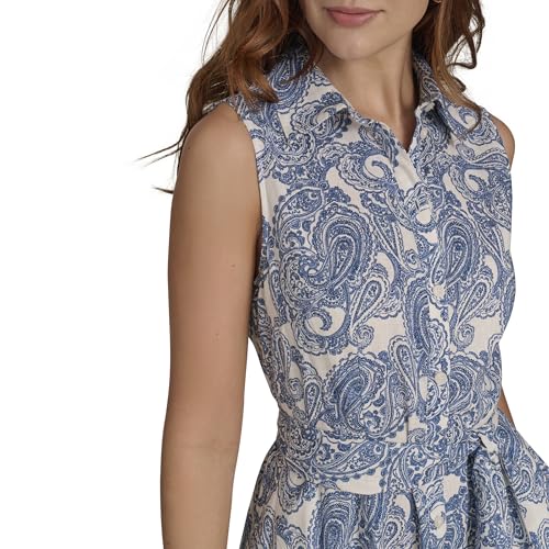 Image of Tommy Hilfiger Women's Sleeveless Collared Button Front Tie Waist Midi Shirt Dress