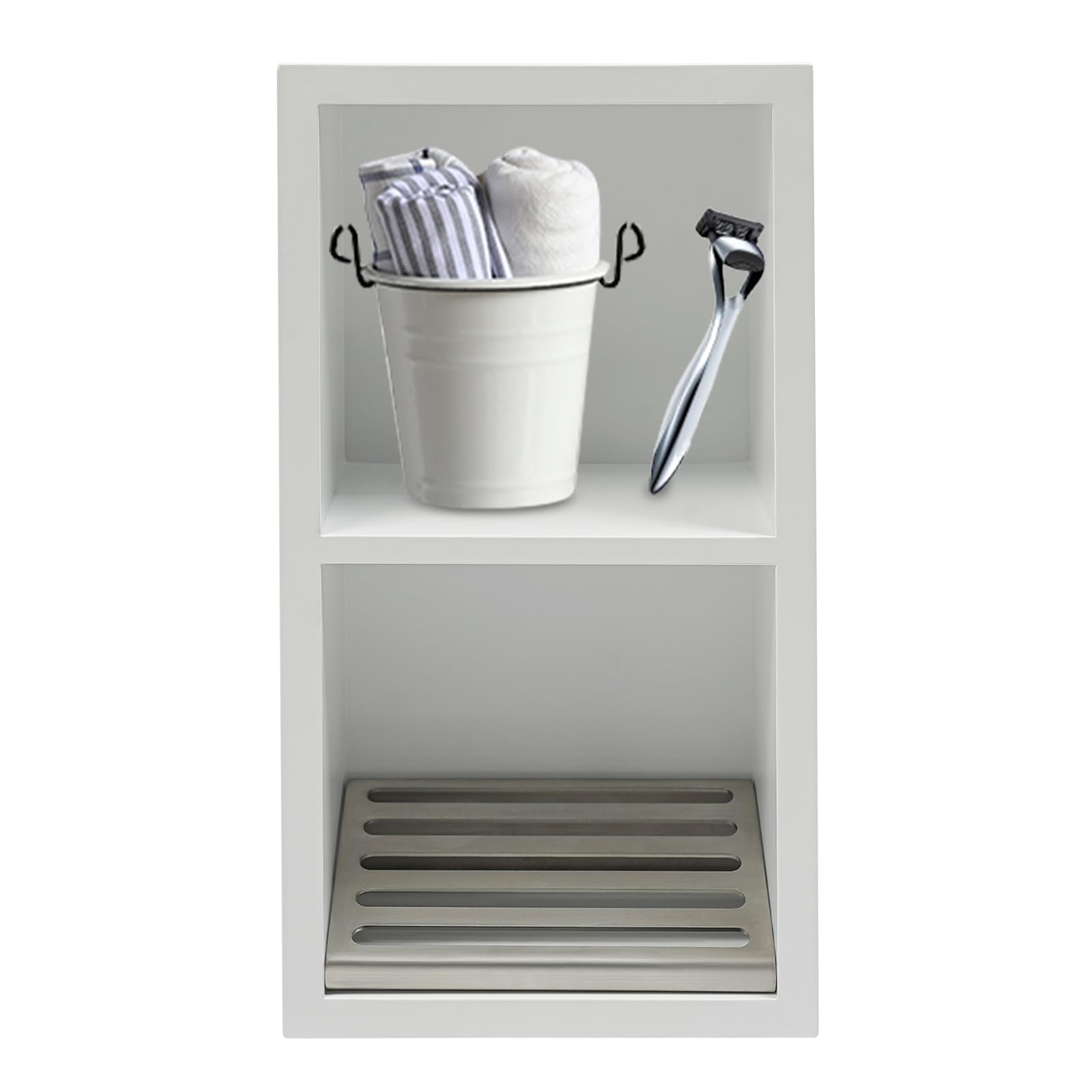 Étagère de niche de douche sans carrelage requis organisateur mural encastré 2 niveaux blanc