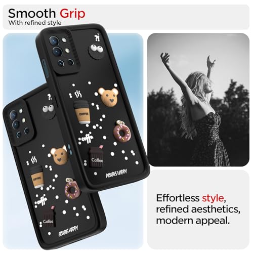 Image of Pikkme Back Cover for OnePlus 8T 5G / OnePlus 9R 5G | Cute Fun Cartoon 3D Bear Silicone Full Body Protection Bumper Cover (Black)