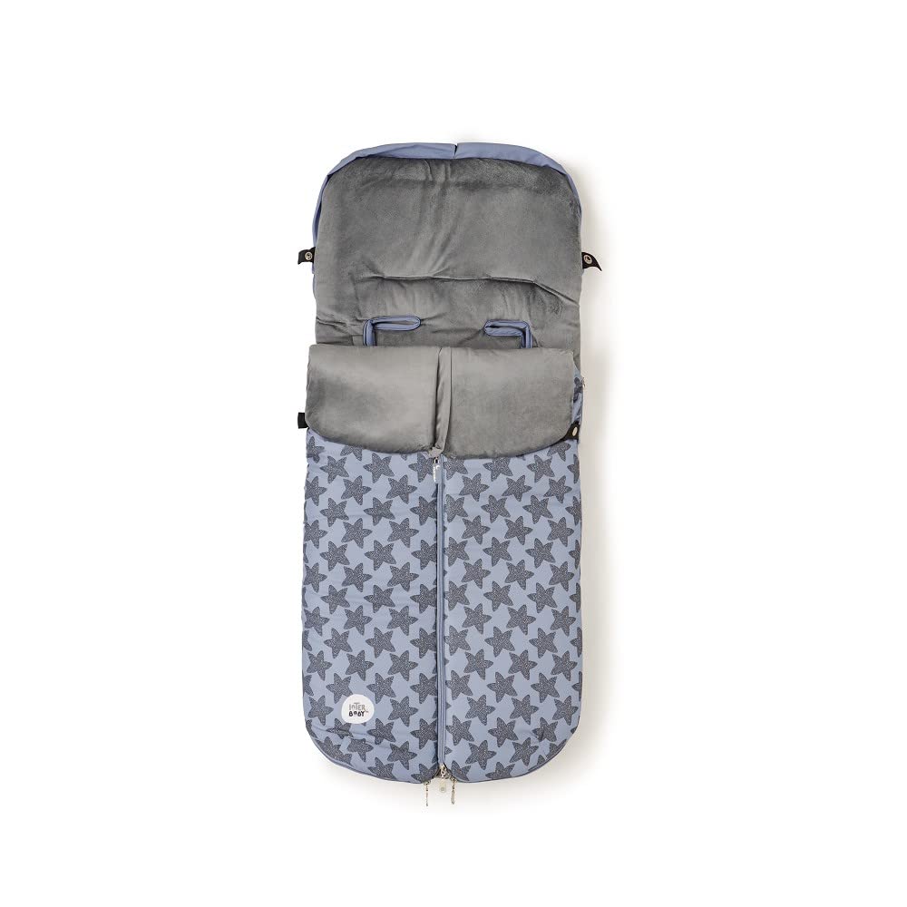 Interbaby Chanceliere Bebe Poussette Couverture Poussette Bebe Hiver, Doux | Sac de Couchage Poussette Bebe Détachable, Double Ouverture, Lavage Facile, Matériaux Antiallergiques, Star Marino Gris