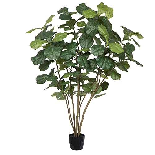 Vickerman 5' Artificial Green Potted Fiddle Tree - Lifelike Faux Fiddle Leaf Fig with 168 Realistic...