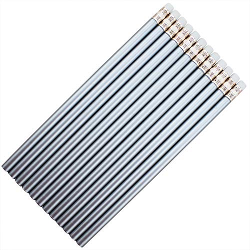 50 Lápices Redondos HB con Goma Plateados EZPENCILS