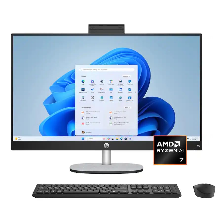 Image of HP 27 inch Touchscreen All-in-One Desktop Computer, 32GB RAM, 1TB SSD R7 7730U | AMD Ryzen 7 Processor, FHD IPS Anti-Glare Display, AMD Radeon Graphics, FHD IR Camera, Windows 11 Pro PC w /Accessories