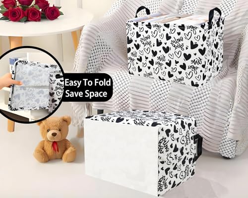 Image of Large Valentine's Day Basket Heart Shaped Storage Bin for Gifts Collapsible Organizer Room Decor (Black Hollow Entity Love)