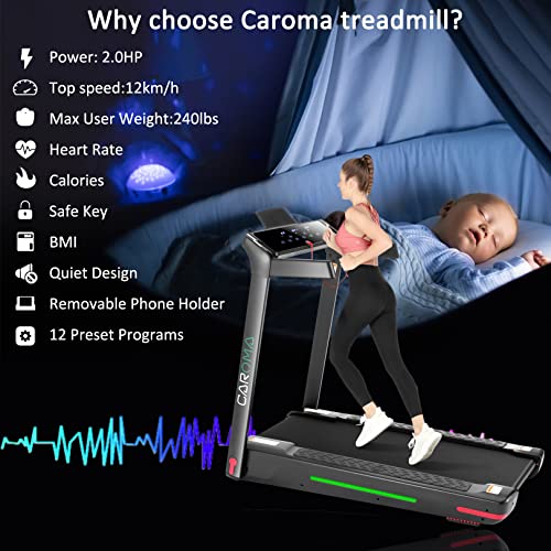 CAROMA Laufband für Zuhause, zusammenklappbares Laufband mit APP-Steuerung und Herzsensor, Steigungsfitness, tragbares 3… – Bild 4
