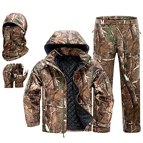 NEW VIEW Hunting Clothes for Men,Upgrade Thickened Silent Water Resistant Hunting Deer Jackets,Camo Hooded Hunting Duck Jacket and Pants