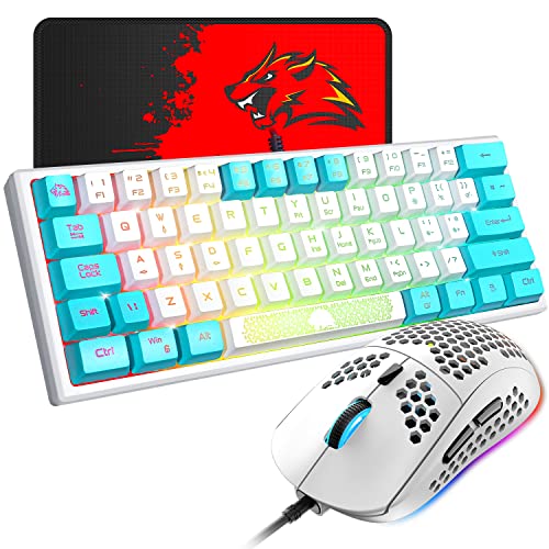Image of 60% Gaming Keyboard and Mouse Combo Samll Mini RGB Backlight Mechanical Feeling and Mechanical RGB 12003 DPI Honeycomb Optical Mouse,Gaming Mouse pad for Gamers and Typists (White & Blue)