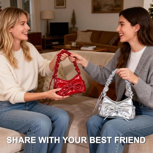Image of Women's Y2k Silver Metallic Hobo Purse - Sparkly Evening Shoulder Bag for Party, Wedding, Going Out Handbag | Metallic Evening Bag