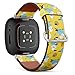 CJBROES Replacement Leather Watch Band, Compatible with Fitbit Versa 3 and Fitbit Sense of Wristband Bracelet Accessory - Cartoon Budgie Parrot