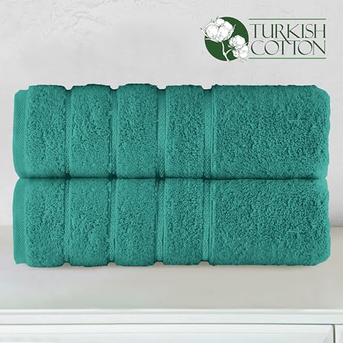 Image of Elegant Comfort 100% Turkish Cotton 4 Lines Viscose Stripe Luxury 2 Pack Bath Towel Set 27 x 54 Inch - Super Soft and Highly Absorbent Premium Hotel Spa Quality Towels for Bathroom Use, Turquoise