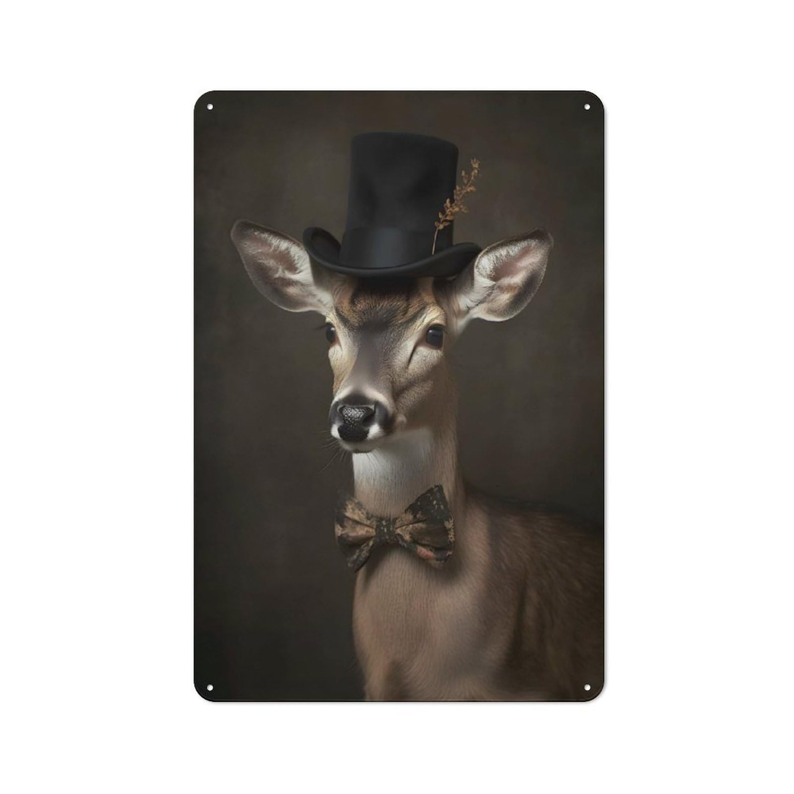 Deer with Top Hat Country Vintage Metal Wall Decor 30x20cm, Decorative Tin Sign for Cottage, Kitchen, Hallway Or Breakfast Nook