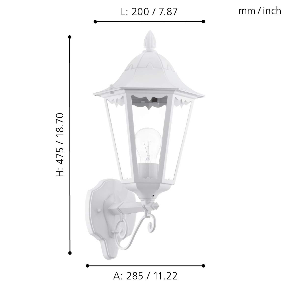 EGLO Applique murale extérieure Navedo, éclairage d’extérieur en fonte | d’aluminium blanc et verre, douille E27, IP44