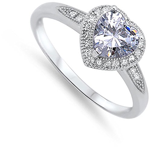 CHOOSE YOUR COLOR Sterling Silver Heart Halo Promise Ring2