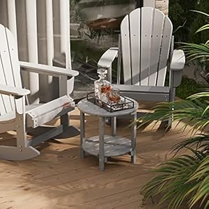Sundale Outdoor 18" Round Small Side Table, Patio Adirondack End Table, 2 Tier Outside Table for Pool, Garden, Beach, Grey Sundale Outdoor 18 Round Small Side Table Patio Adirondack End Table 2 Tier Outside Table for Pool Garden Beach Grey