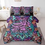 Erosebridal Elephant Queen Size Comforter Set African Animal Theme Bedding Comforter Sets Purple Gradient Bed in a Bag 7pcs Tribal Paisley Bedding Set Jungle Wildlife Bed Set Elephant Decor