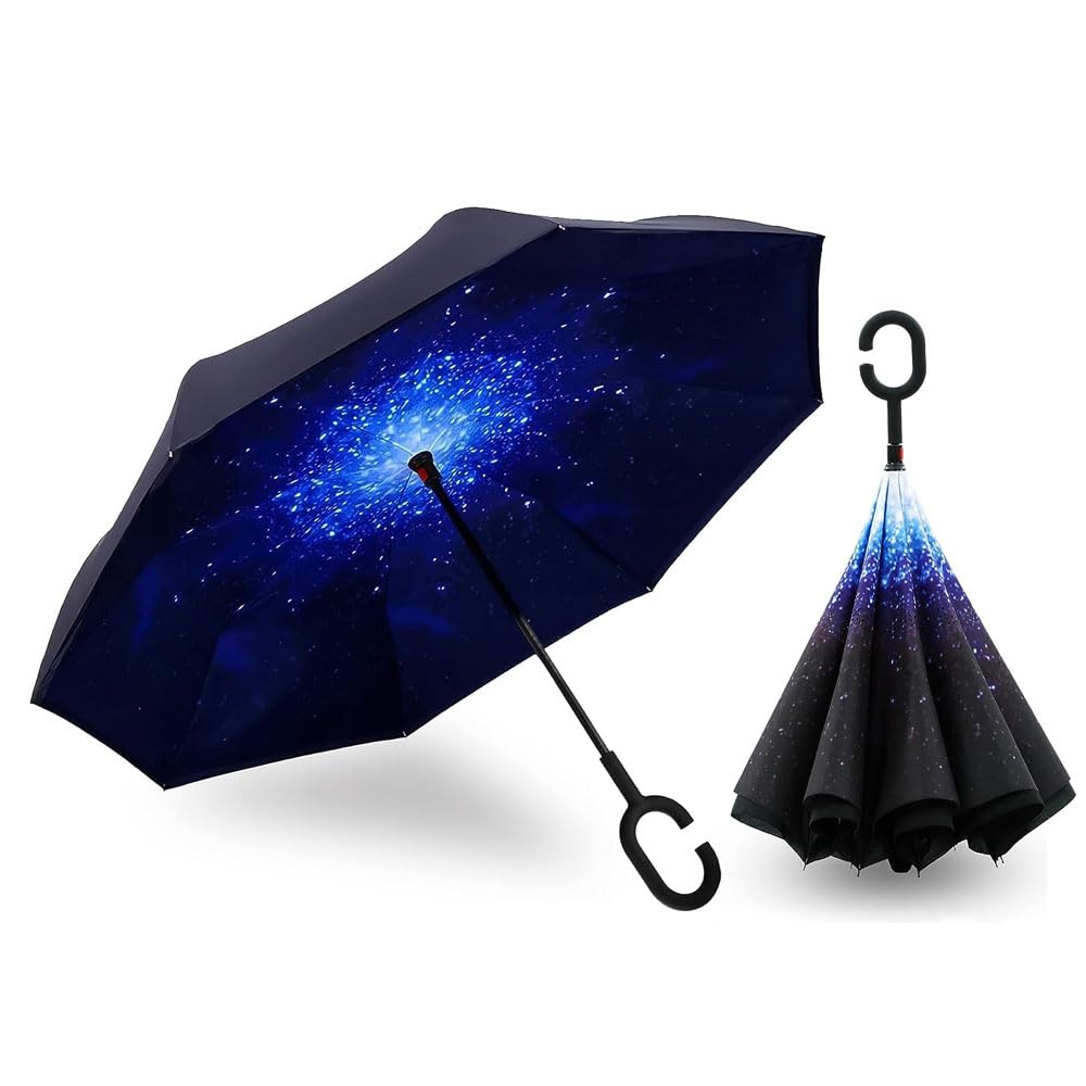 HOOTO Inverted Reverse Umbrella with C-Shaped Handle, Anti-UV Windproof Double Layer Upside Down Umbrella Rain Umbrellas for Men Women