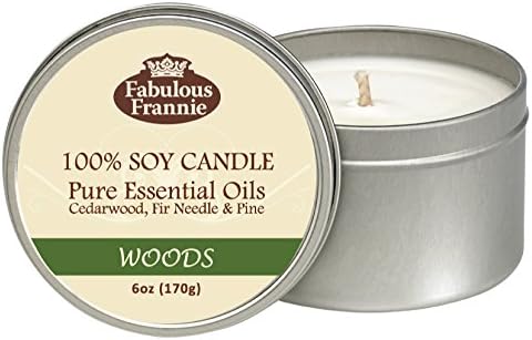 Fabulous Frannie Woods All-Natural Soy Candles Cotton Wick High Pure Essential Oil Scent 40 Hours Burn Time Gift for Women & Men 6 Ounce (Pack of 1)