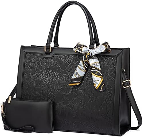 LOVEVOOK Laptop Bag for Women, Large Capacity Works Computer Tote Bag Handbag Shoulder Bag Purse, Business Briefcase Travel Bag, 15.6-inch, Black Pattern