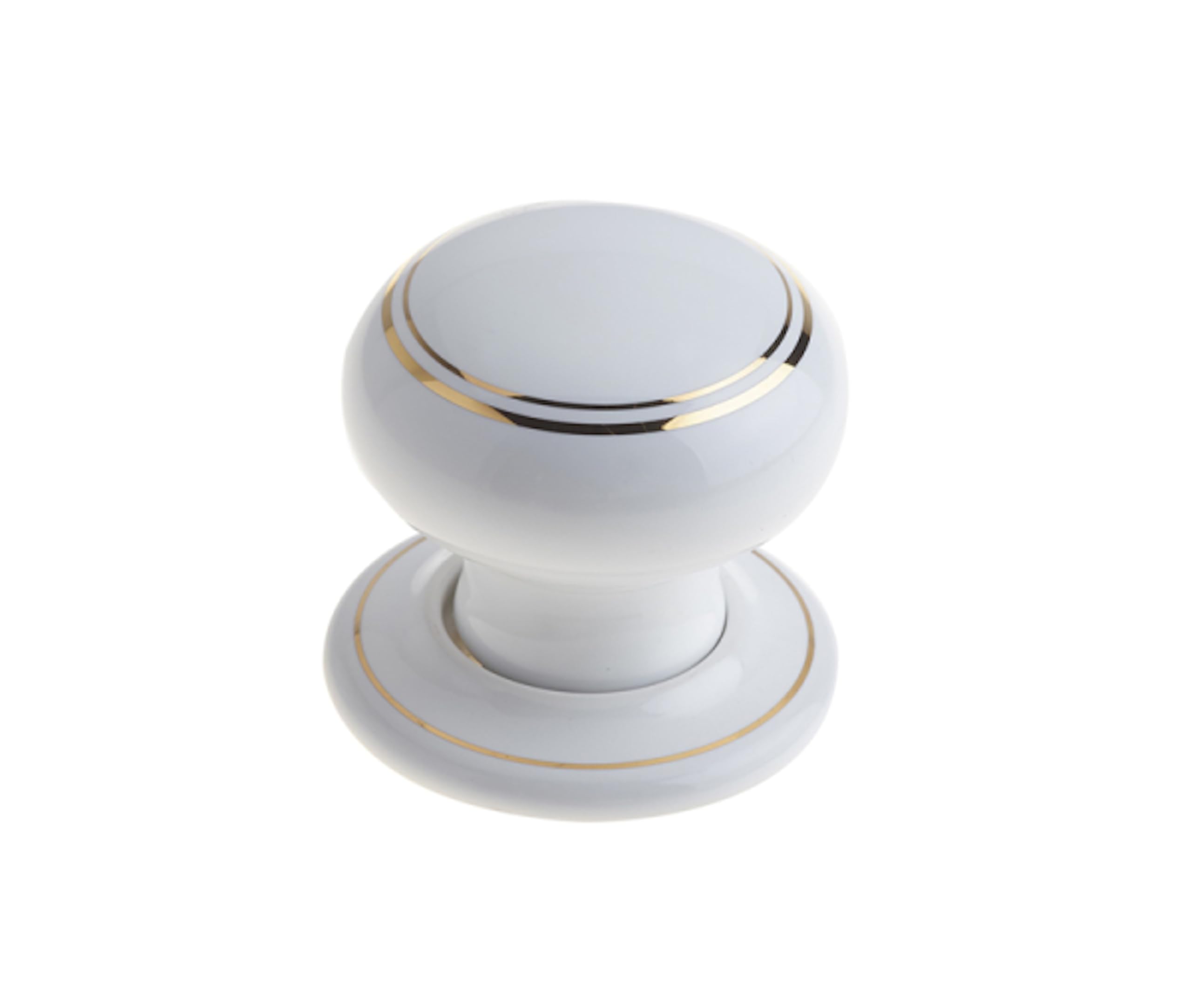 Ceramic Door Knob - White Ceramic/ 2 Gold Lines - 1 Pair - Fixings Included - 60mm Diameter - Interior Use