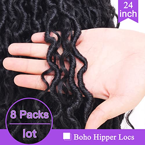ZRQ 7 pacotes de cabelo de crochê boho falso, 61 cm de deusa, lancetas de crochê, presilhas macias d