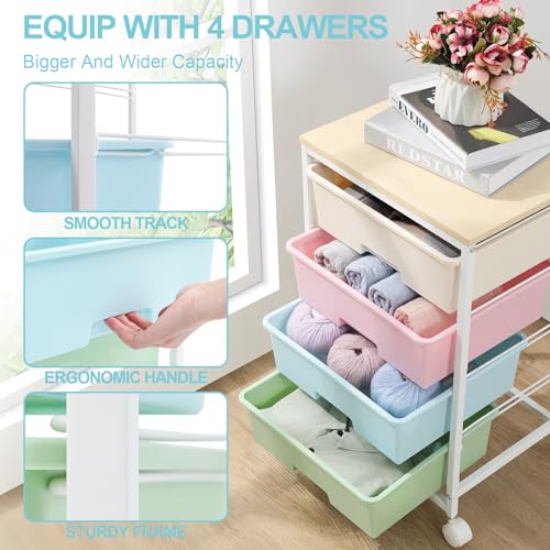 Image of Utility Cart with 4 Drawers, Rolling Storage Cart with Drawers, Rainbow