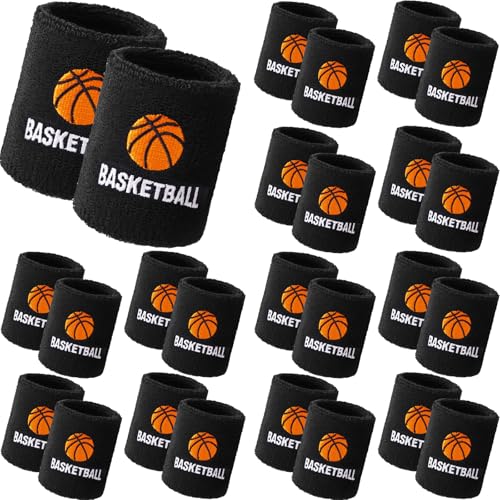 Bememo 24 Pcs Basketball Wristbands Bulk Basketball Sweatbands for Kids Adults Sports Wristbands for Team Gifts Sports Competition Party Favors(Black)